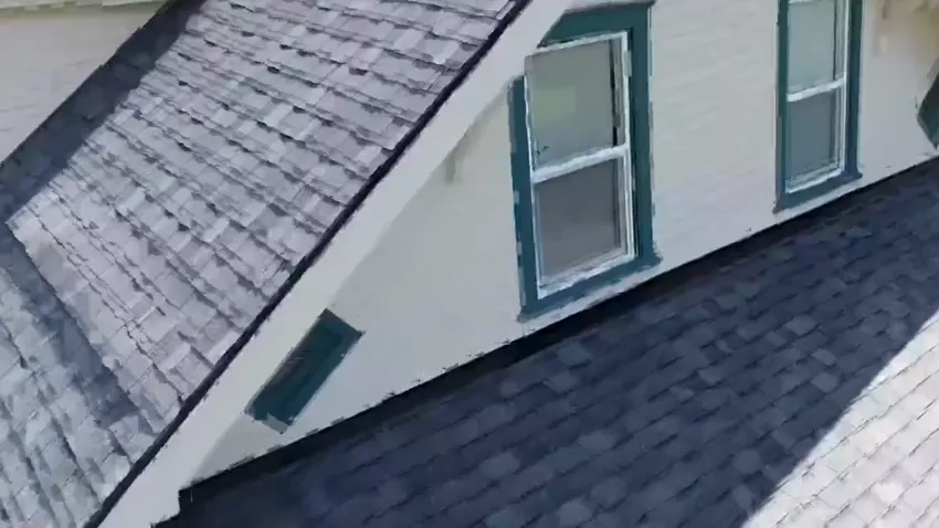 Close-up of shingles and a gable on a home